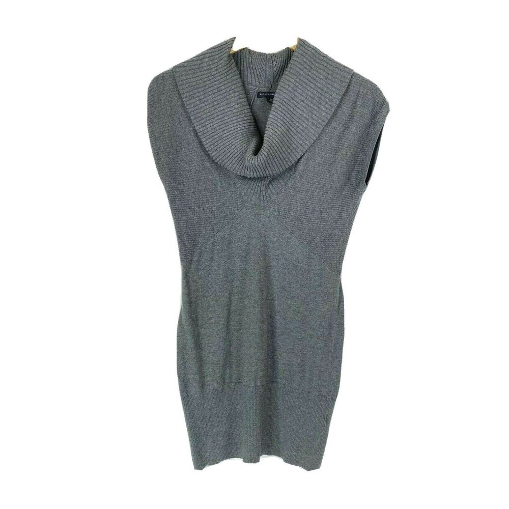Banana Republic XS Dress Sweater Mini Tunic Cowl Neck Gray Stretch Short Sleeve